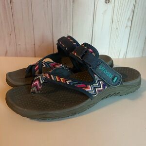 Skechers Navy Sandals with Colourful Chevron Straps. Coastal, Festival,
